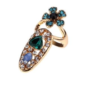 New Bowknot Flowered Rhinestone Finger Nail Ring